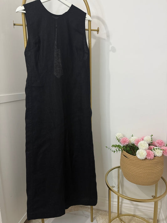 Black linen midi dress
