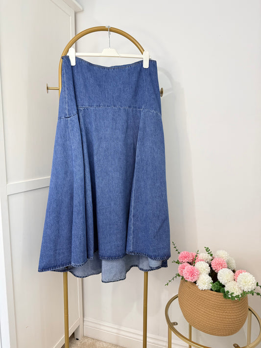 Zara blue denim midi skirt