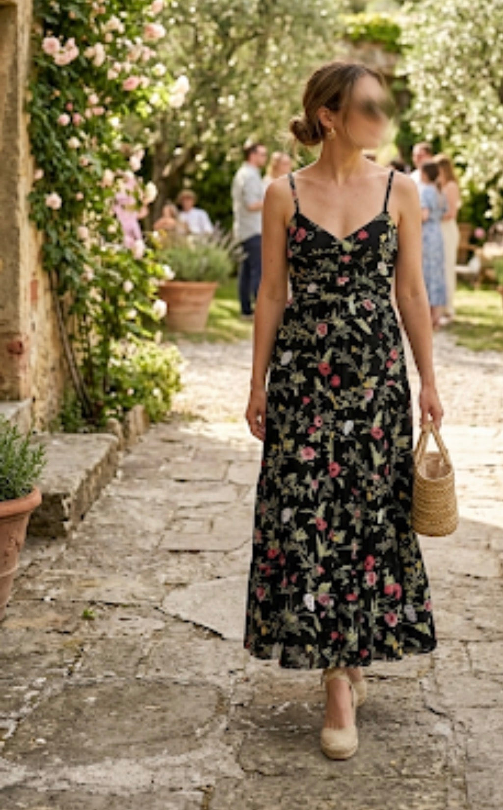Black Floral Embroidered Sleeveless Midi Dress