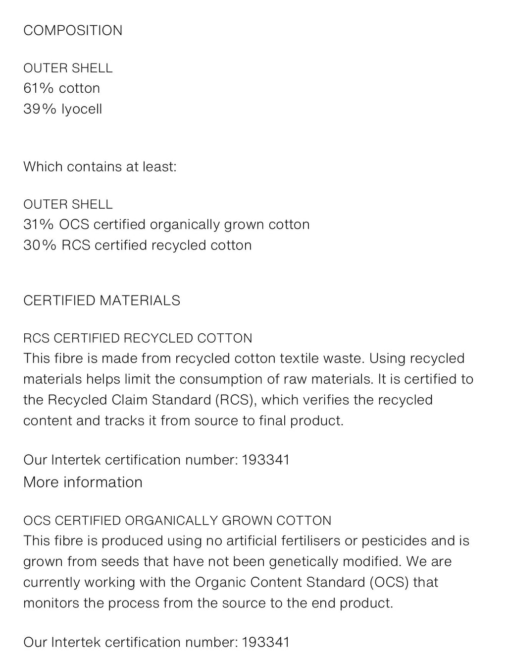     Zara navy blue jeans composition and product information label