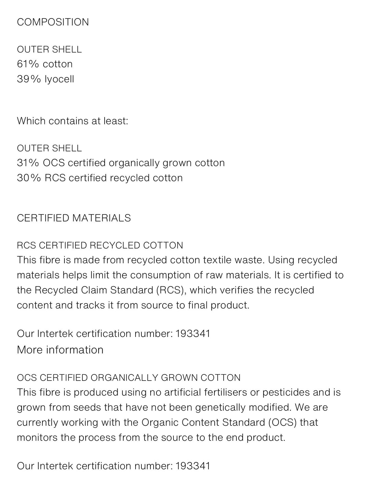     Zara navy blue jeans composition and product information label