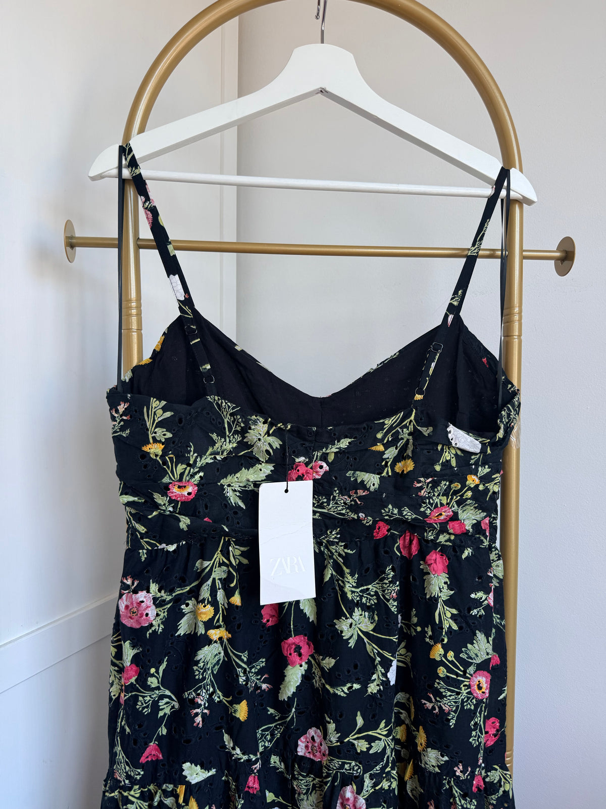 Black Floral Embroidered Sleeveless Midi Dress