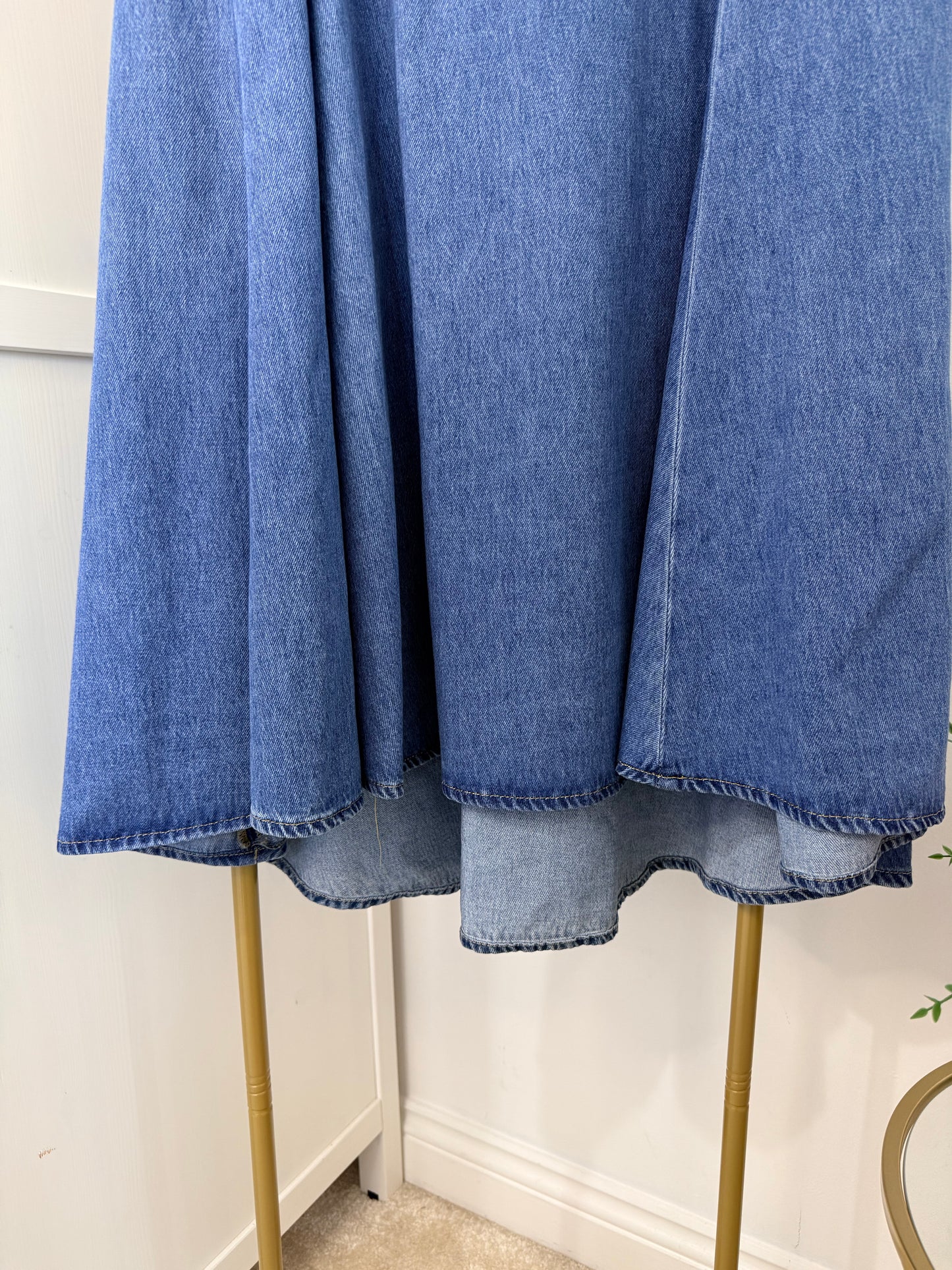 Zara blue denim midi skirt