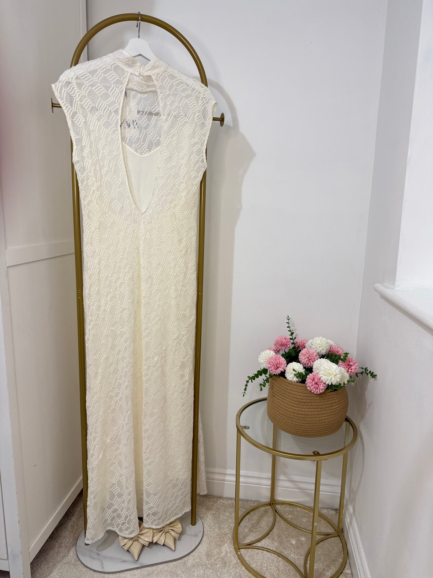 Zara White embroidered Maxi Dress