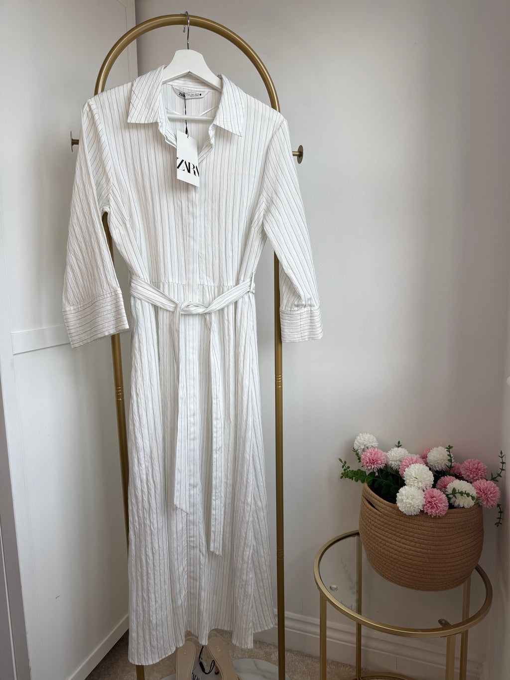 White Belted Midi Shirt Dress