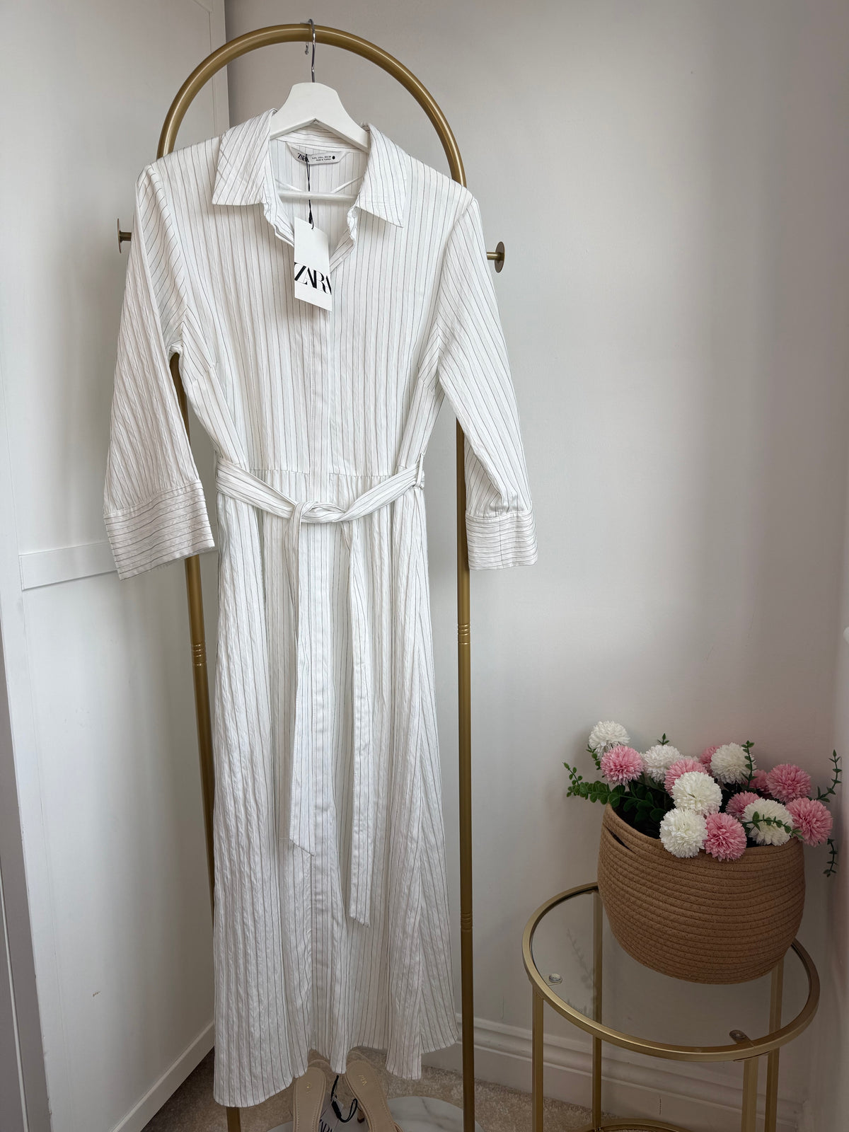 White Belted Midi Shirt Dress