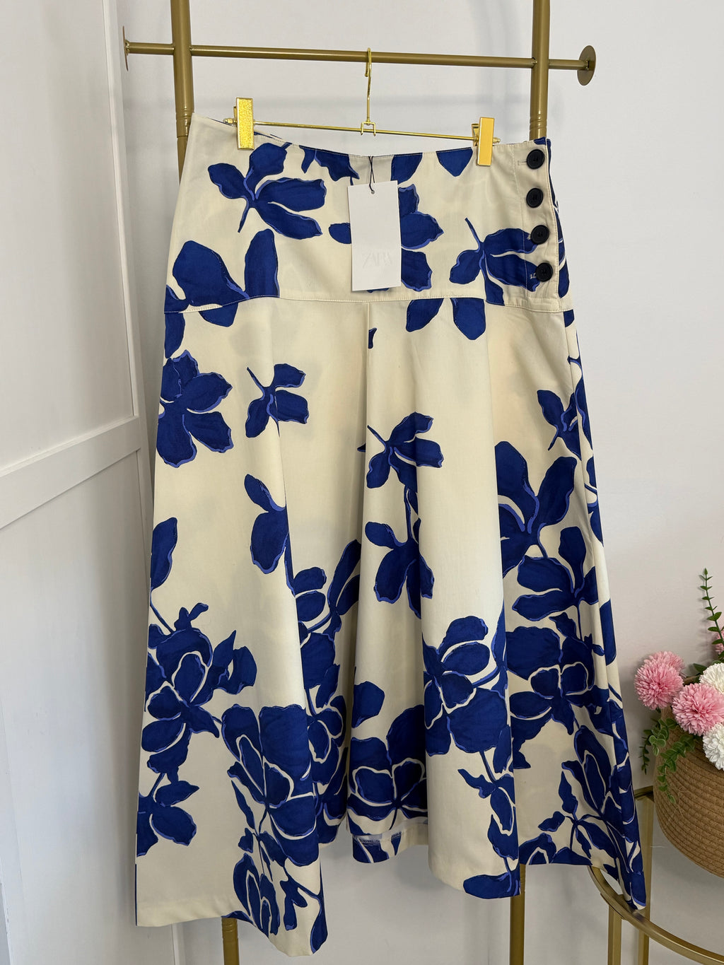 Zara Blue Floral Midi Skirt 8594/049