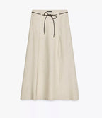 Zara Beige Linen Belted Midi Skirt 2153/939