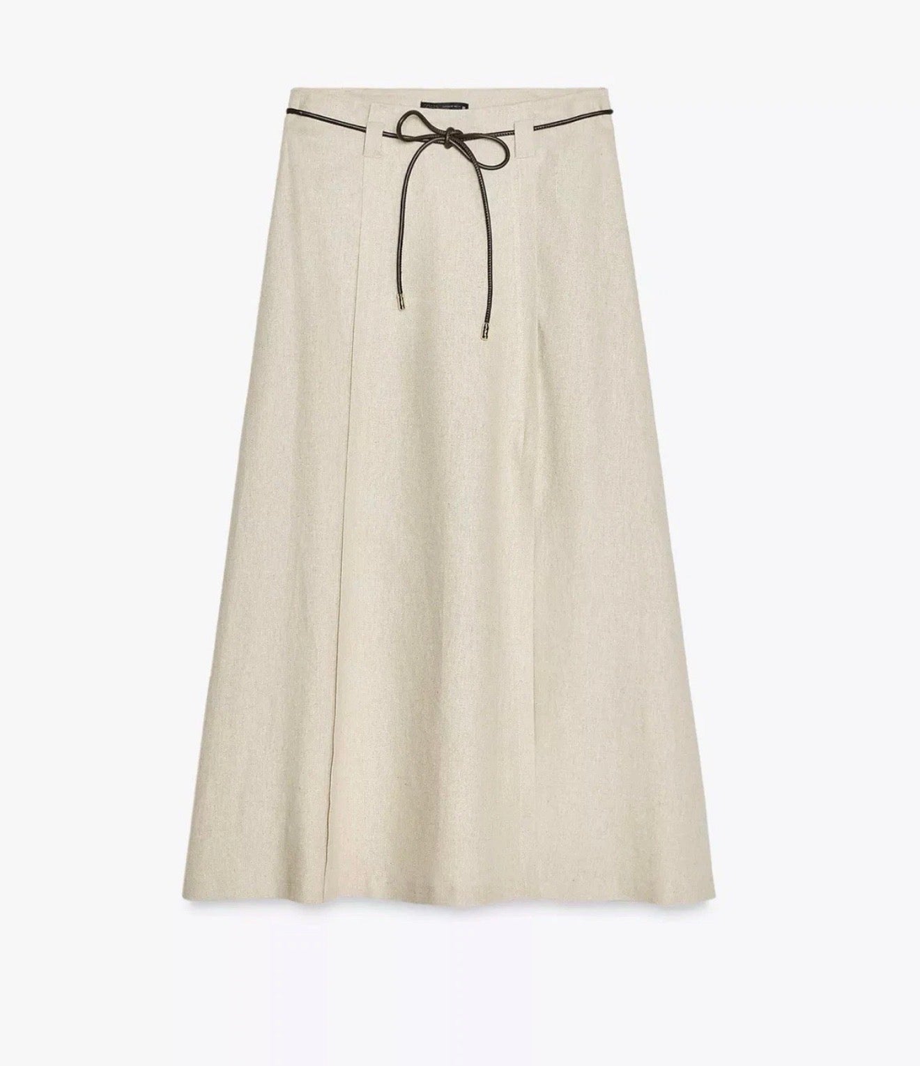Zara beige linen belted midi skirt with slit