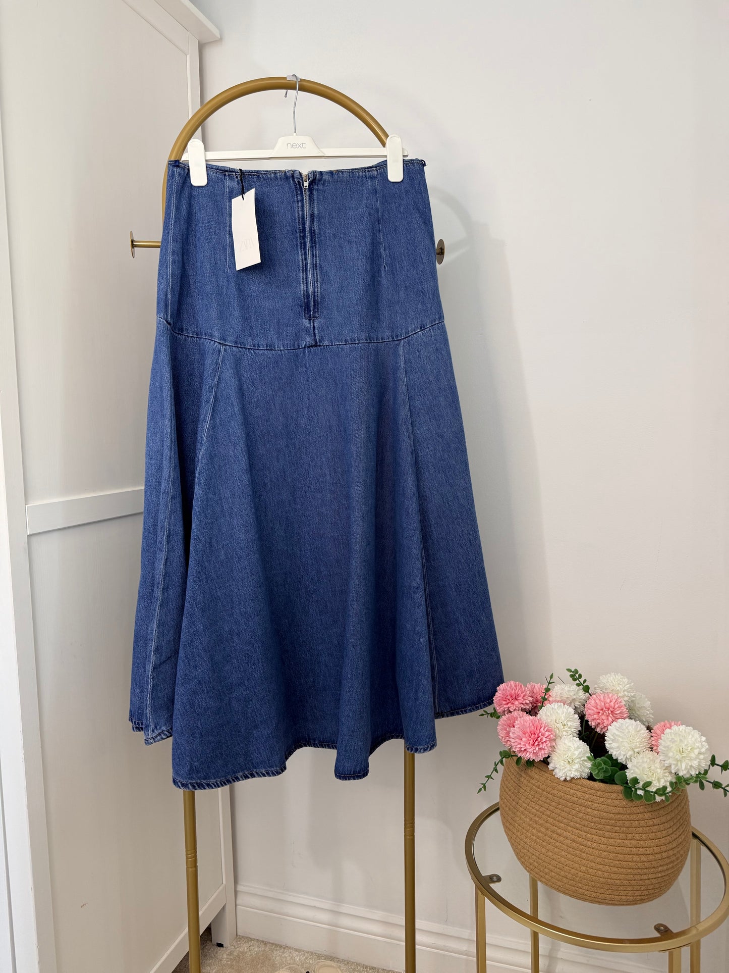Zara blue denim midi skirt