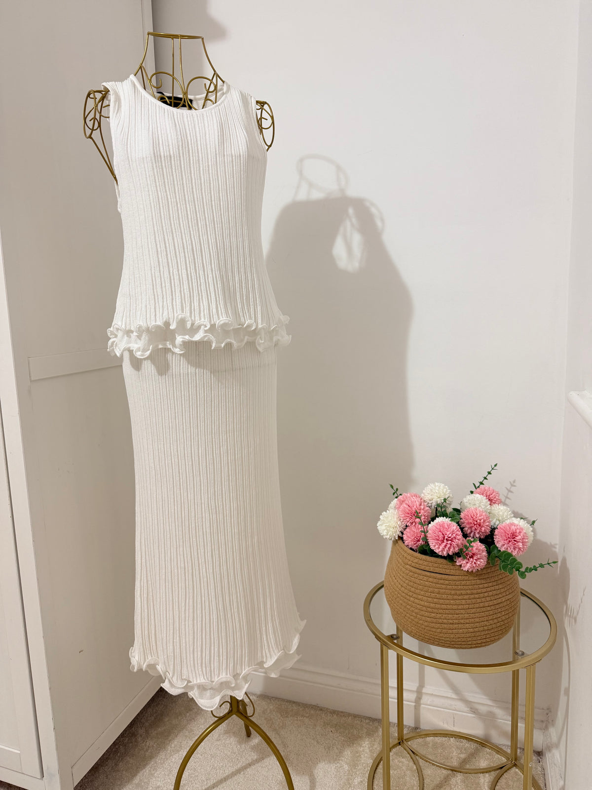 White Co Ord Set Top and Skirt