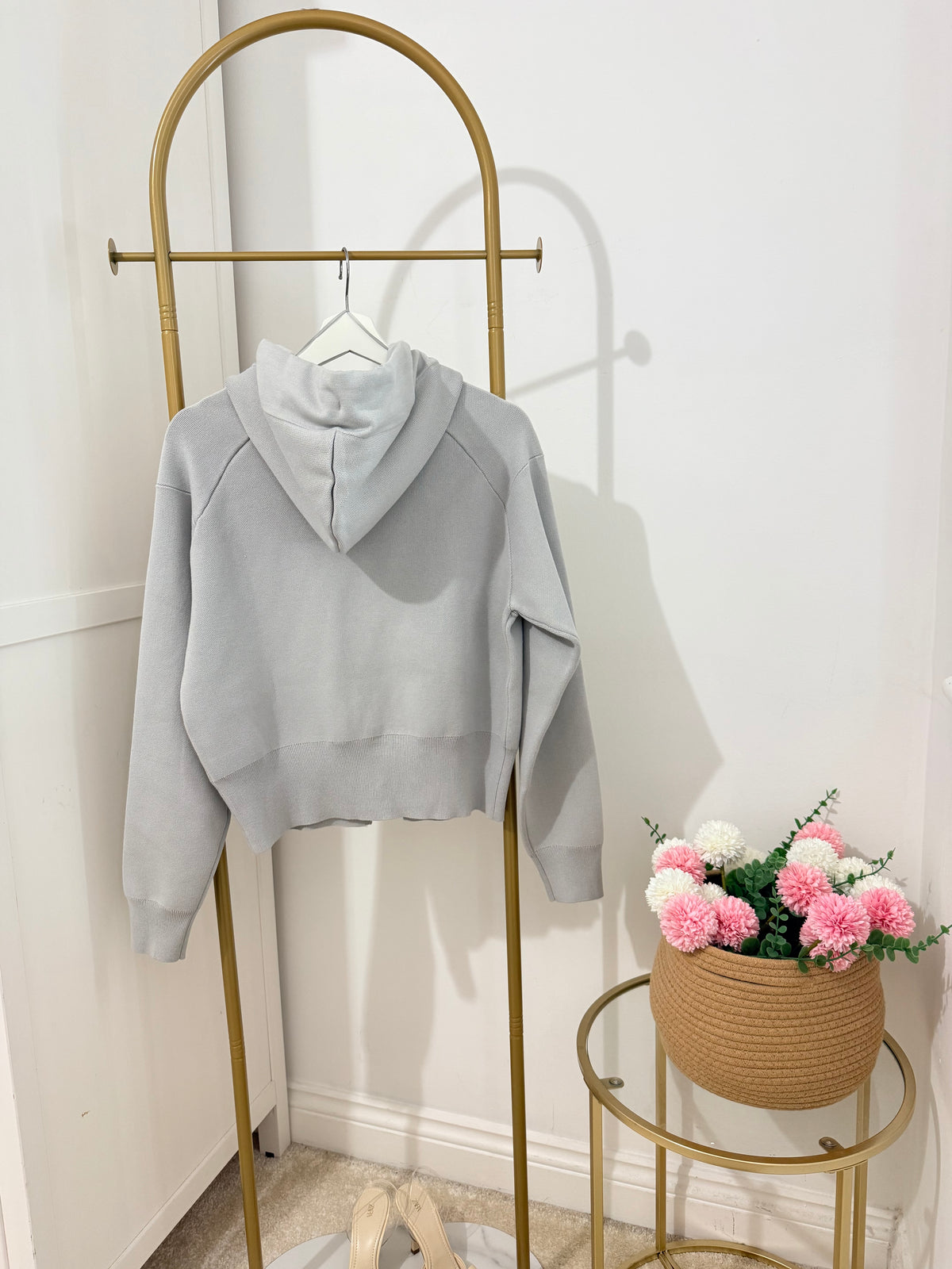    Zara grey hooded knit cardigan back view