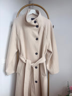     Zara cream belted coat with dark buttons and collar