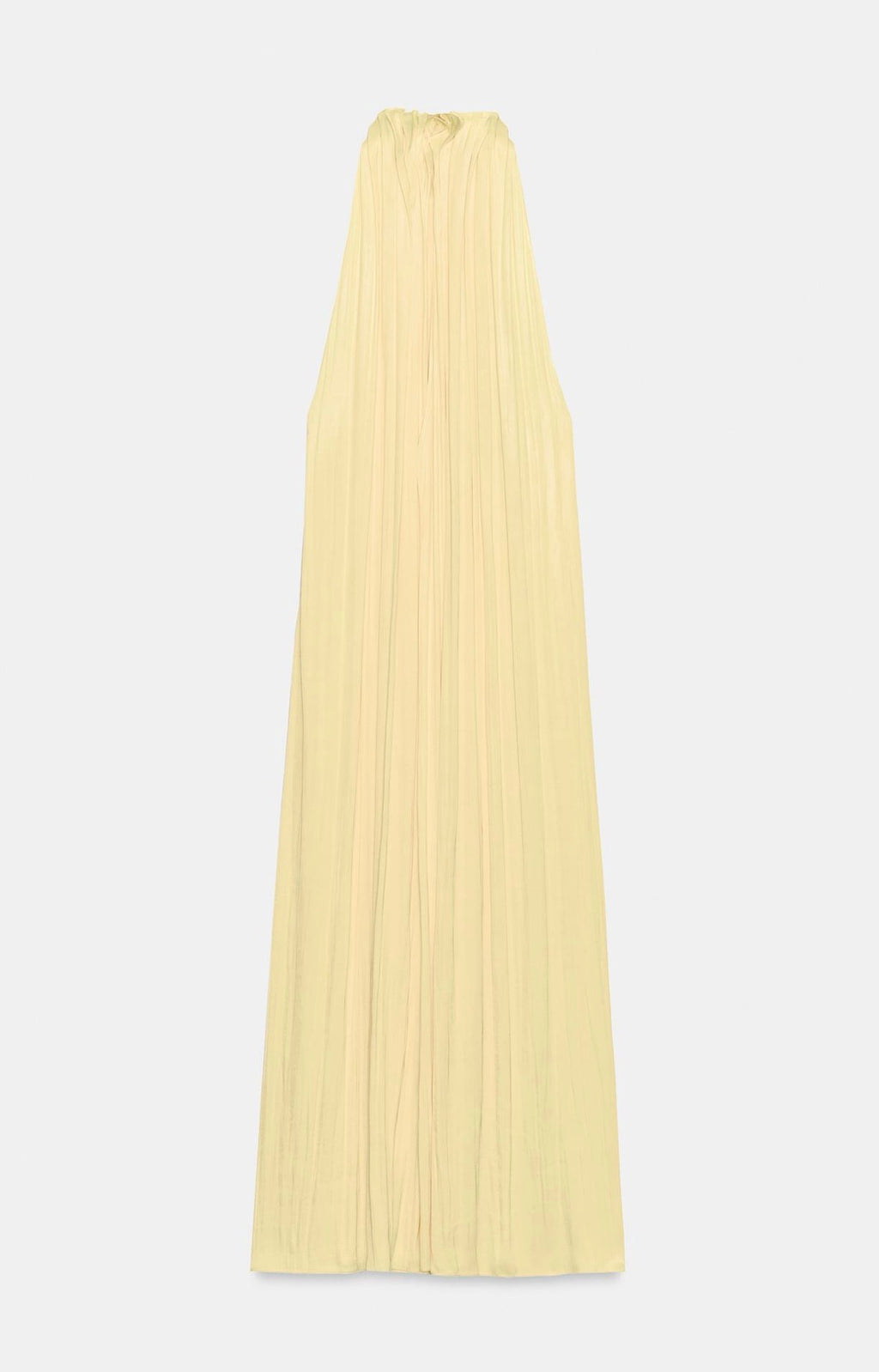 Yellow Pleated Satin Midi Dress