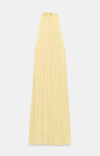 Yellow Pleated Satin Midi Dress