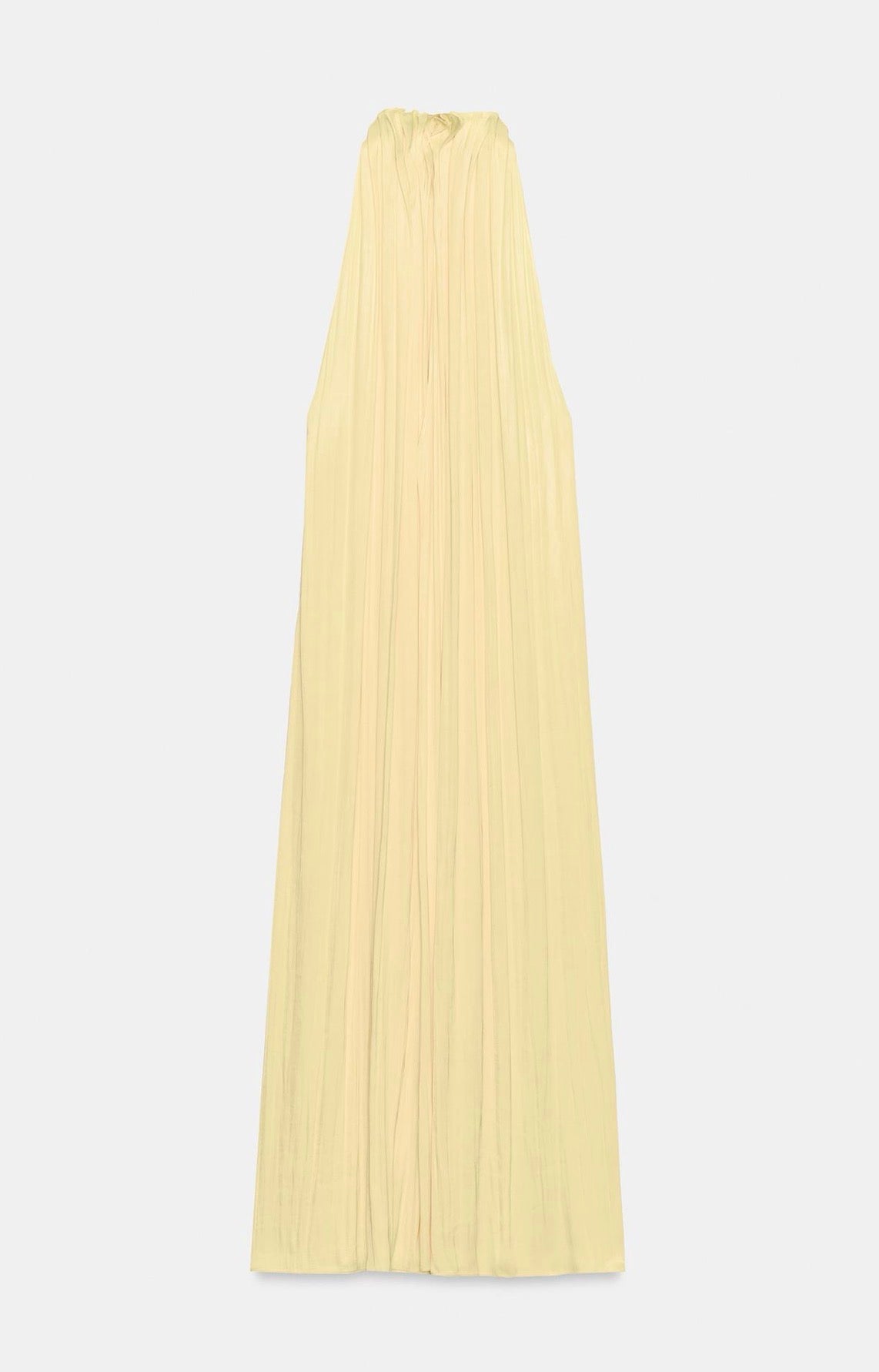 Yellow Pleated Satin Midi Dress