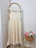 Cream Crochet Embroidered Midi Dress