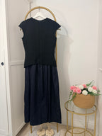 Tweed Denim Combined Sleeveless Midi Dress