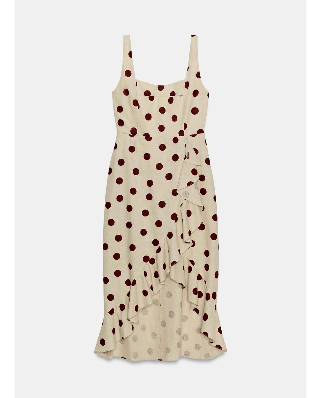 Beige Polka Dot Midi Dress