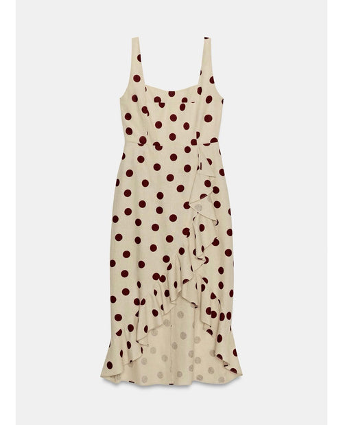 Beige Polka Dot Midi Dress