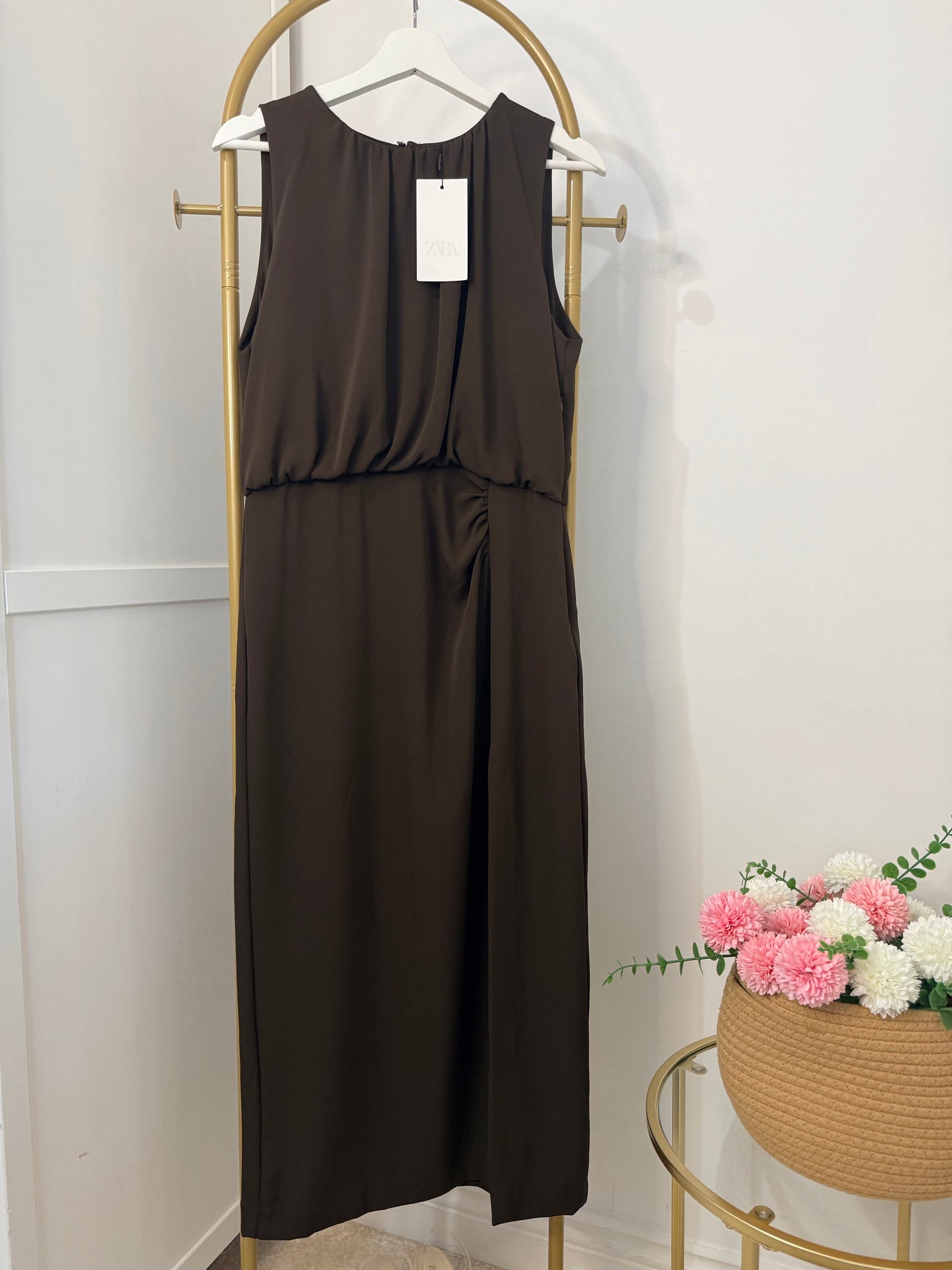 Zara brown Sleeveless Midi dress 7969/232