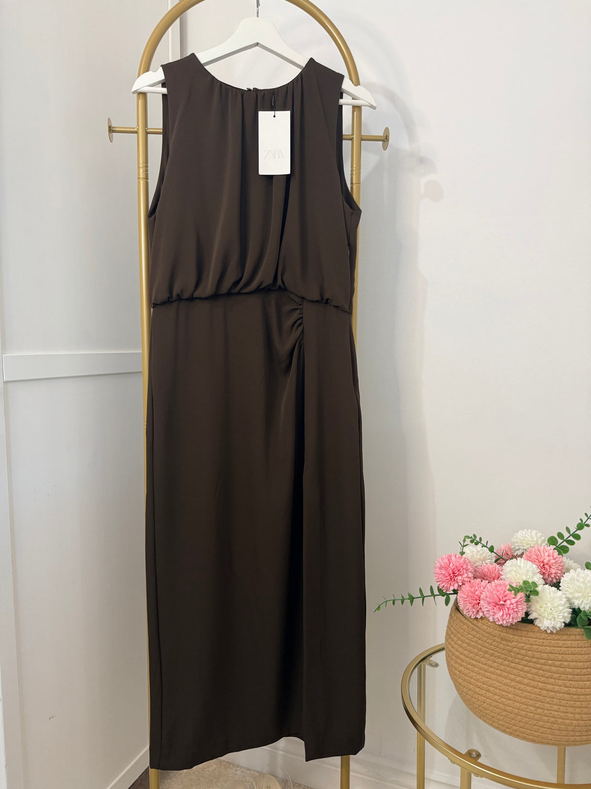 Zara brown Sleeveless Midi dress 7969/232