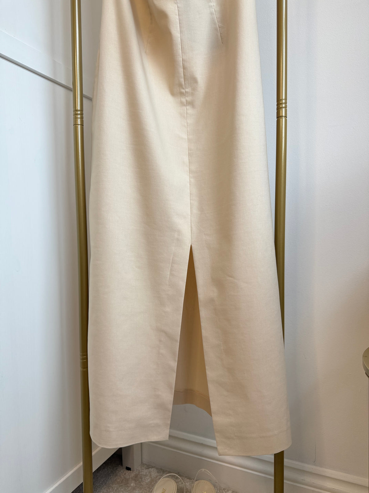 Halter Neck Beige Sleeveless Midi Dress