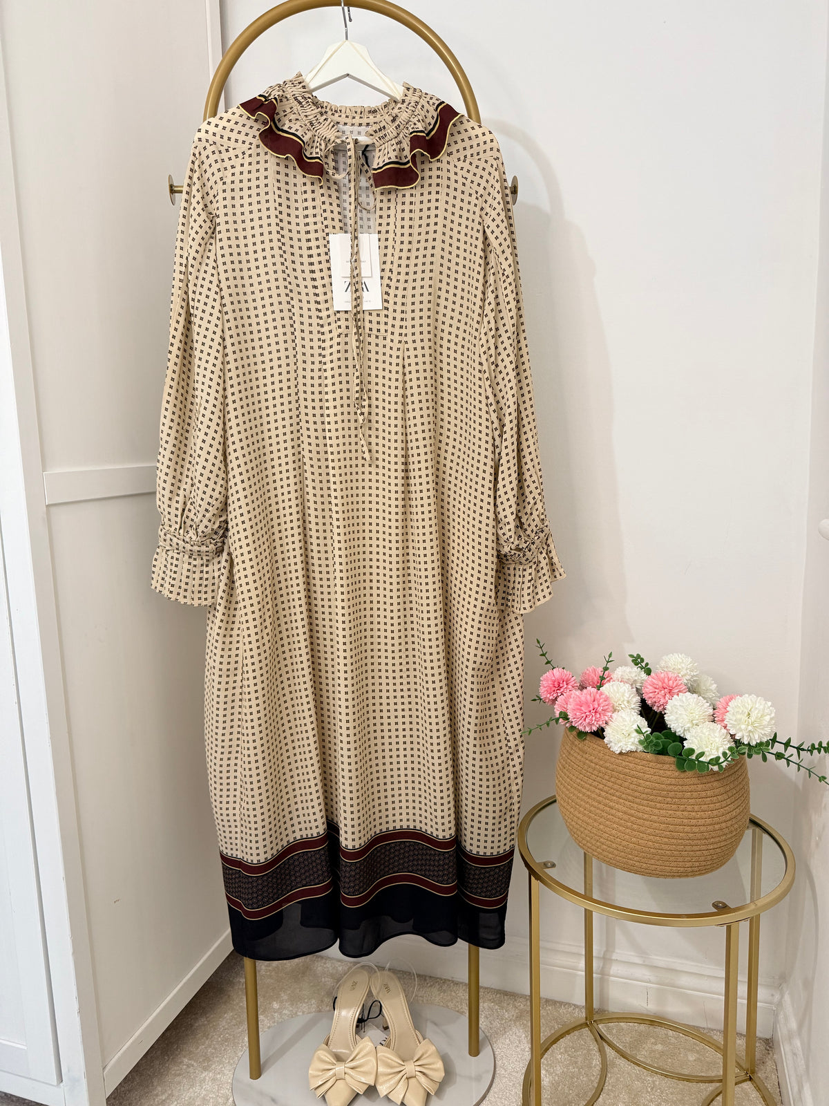 Printed Long Sleeves Midi Dress