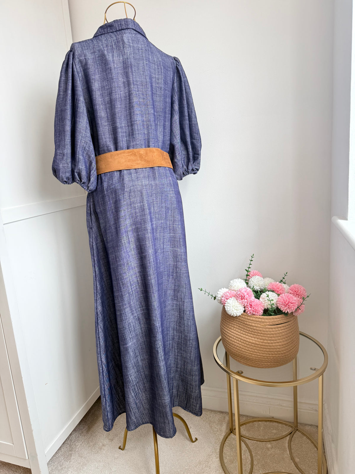 Zara blue short sleeves linen shirt dress 4745/031
