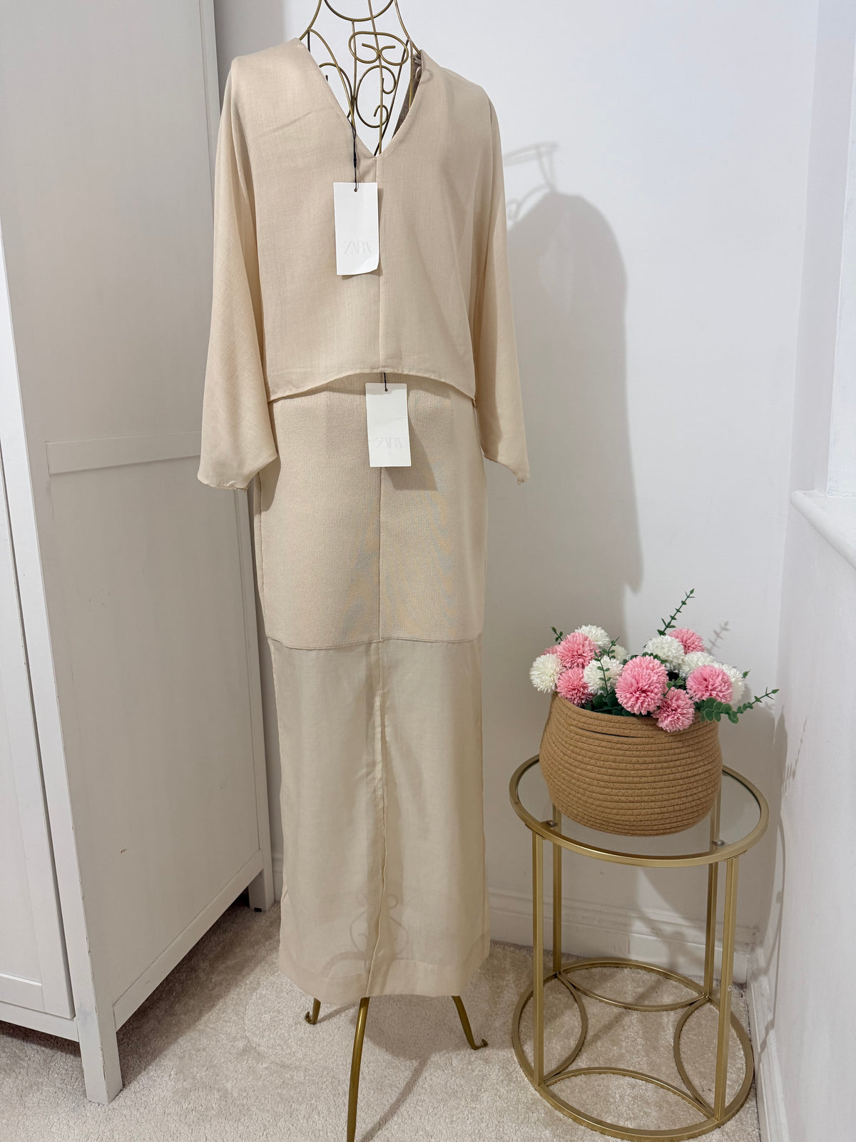Beige Co Ord Set Top and Skirt