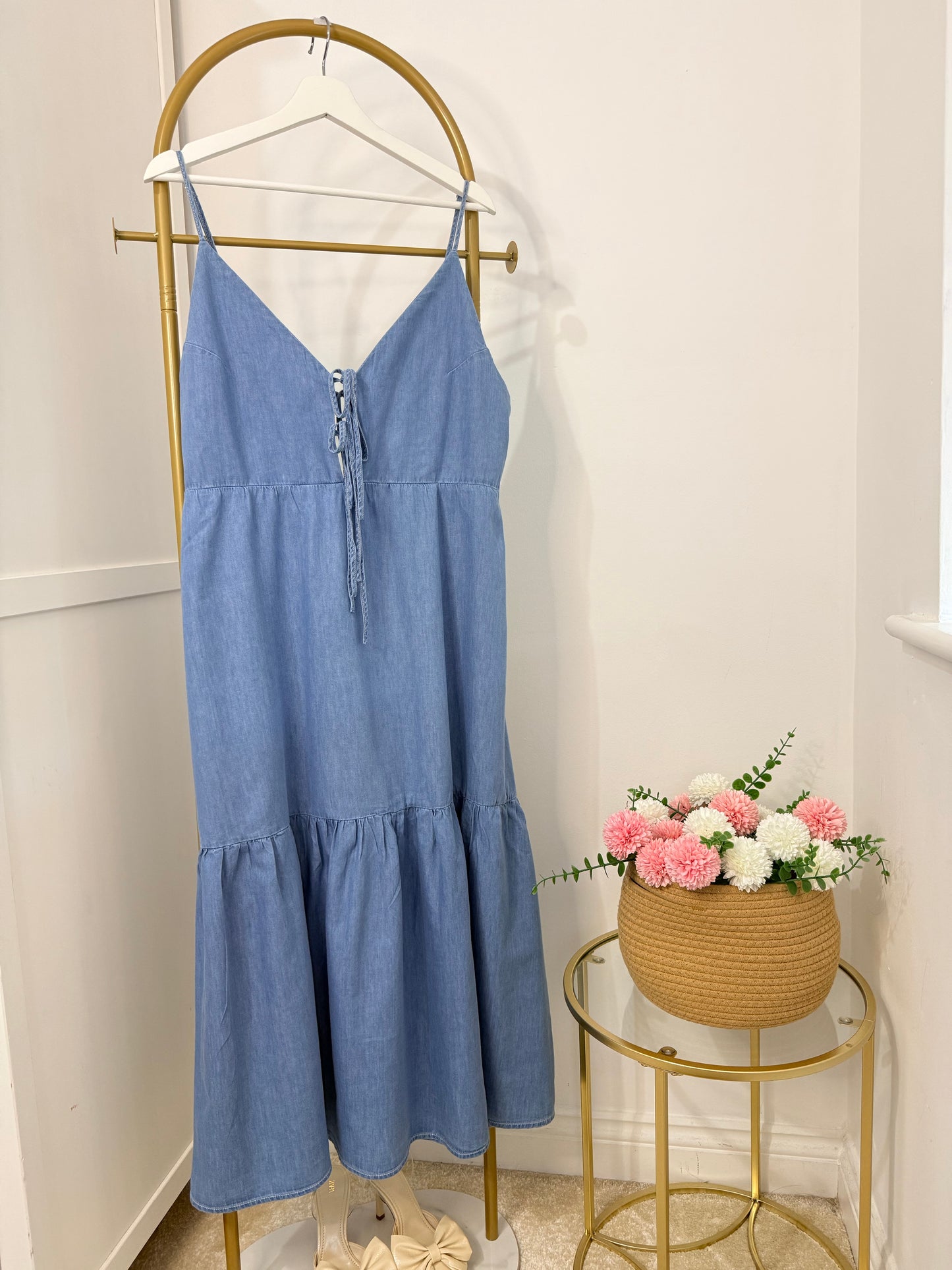 Zara blue denim midi dress 7484/083