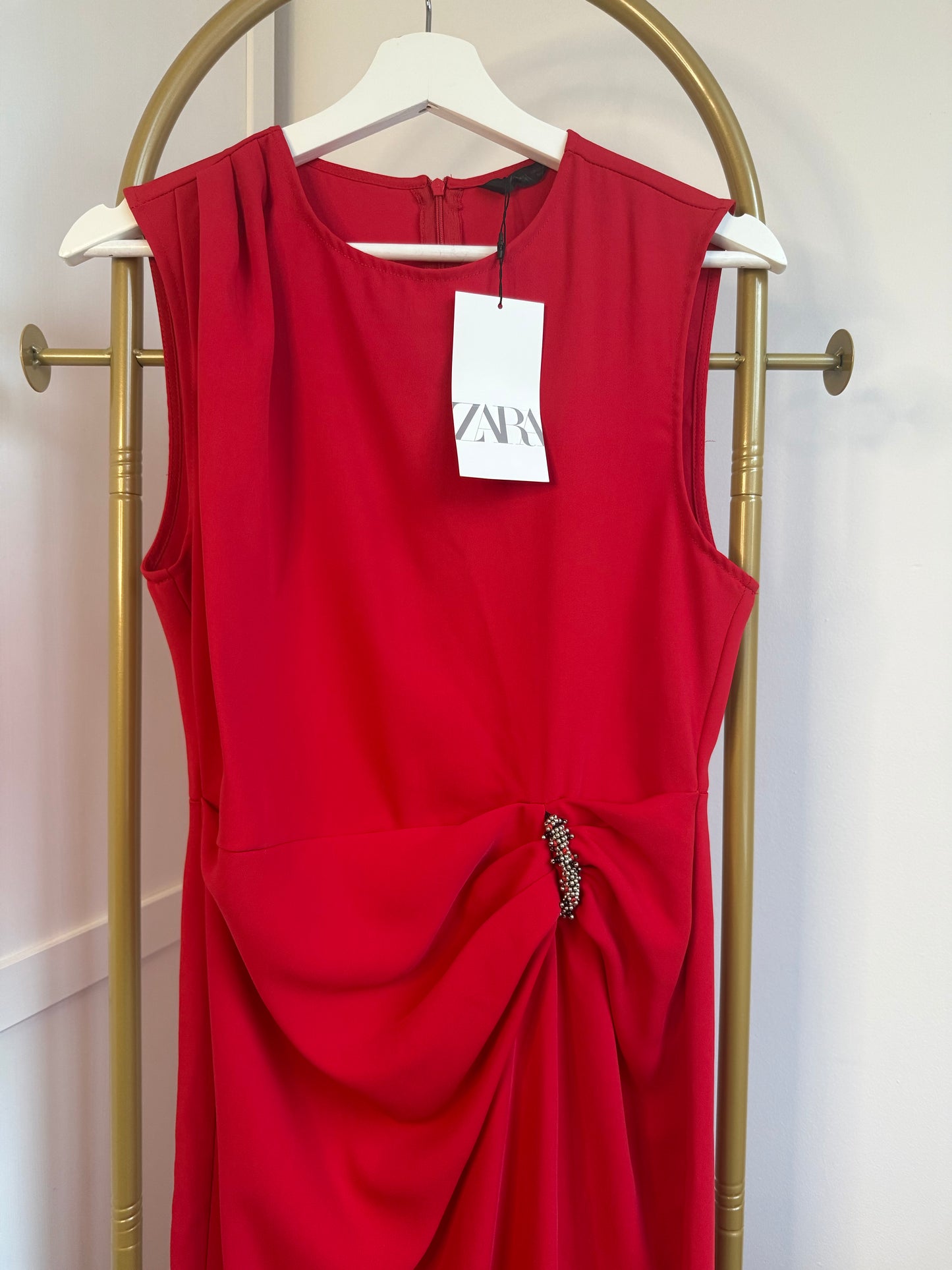 Zara Red Midi Dress With Slit