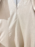 Linen Beige Short Sleeves Midi Dress