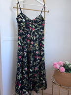 Black Floral Embroidered Sleeveless Midi Dress