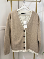     Zara beige button front knit cardigan close-up