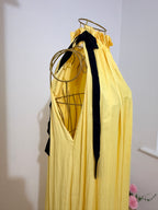 Yellow Pleated Satin Midi Dress
