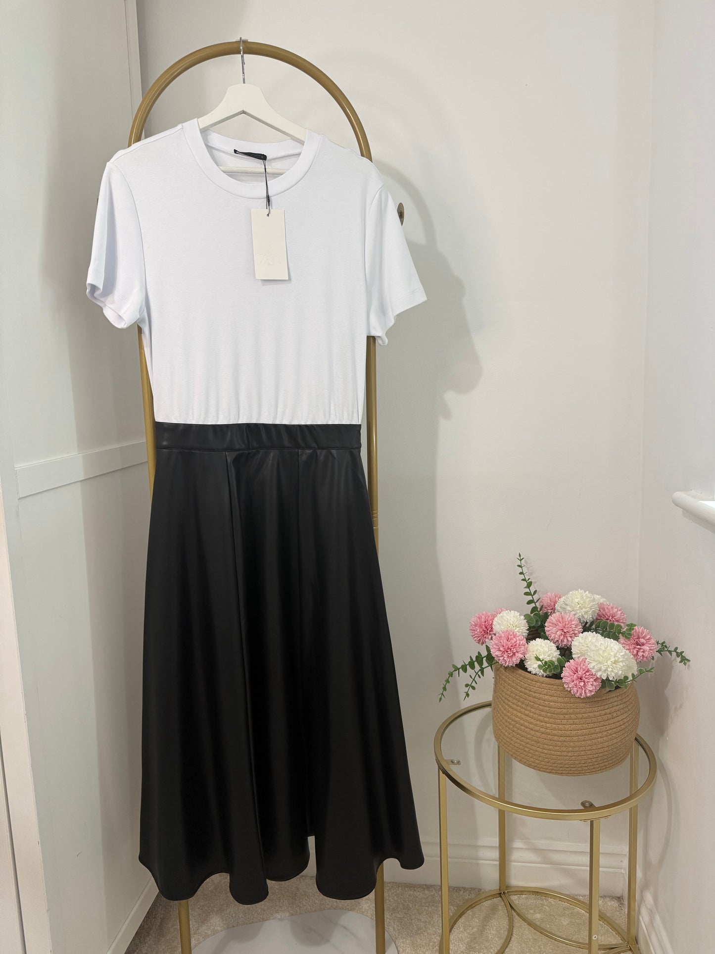 Zara contrast faux leather midi dress