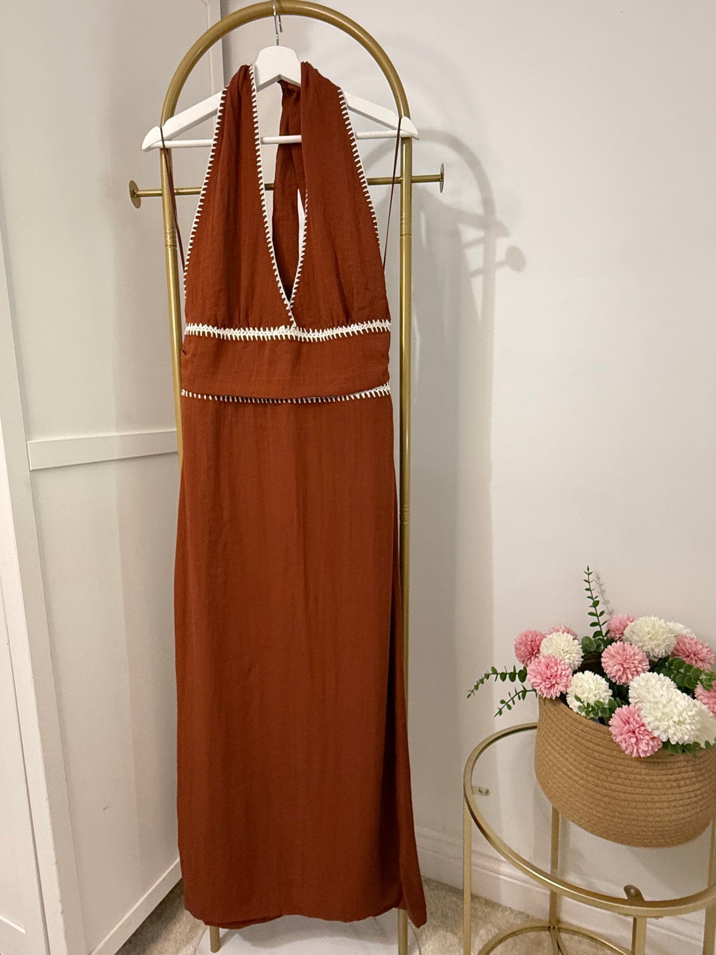 Zara brown halter neck midi dress 8741/048