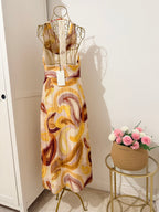 Printed Crochet Sleeveless Midi Dress