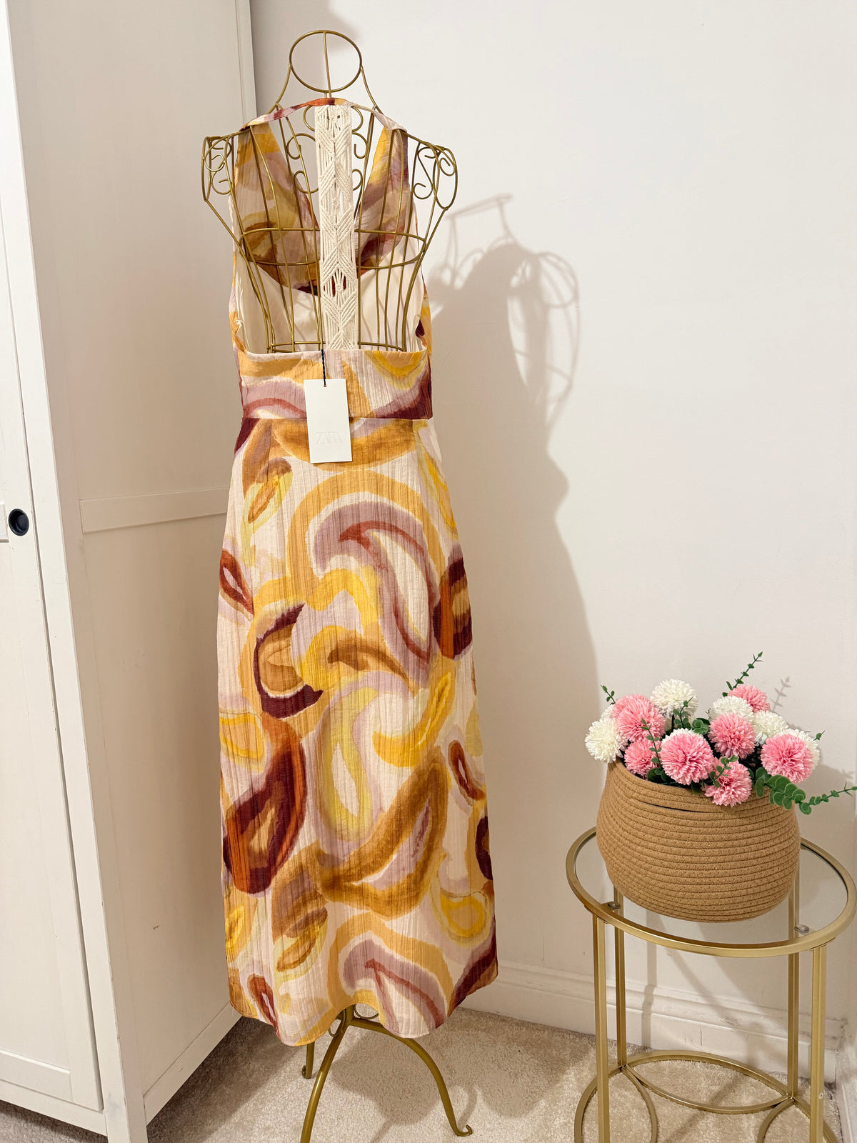 Printed Crochet Sleeveless Midi Dress