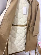     Zara beige trench coat quilted padded lining detail