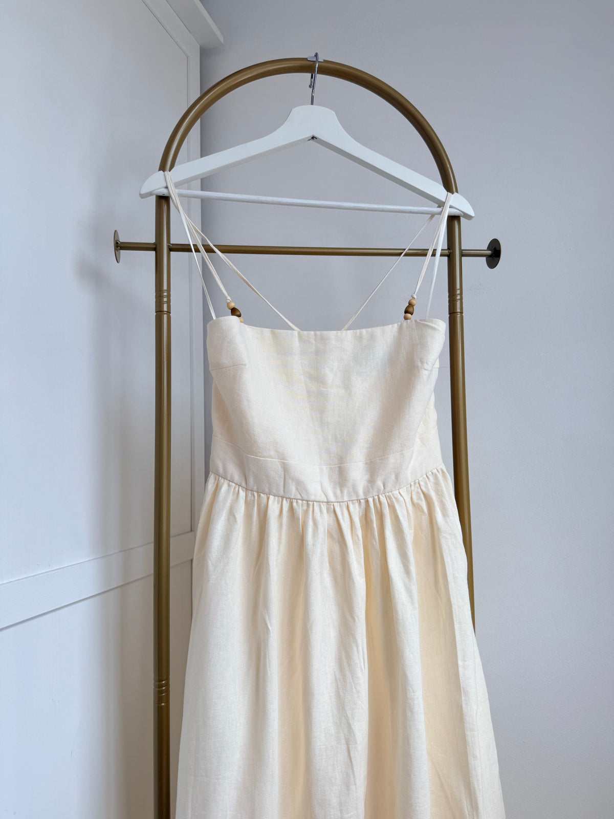 Cream Linen Sleeveless Midi Dress