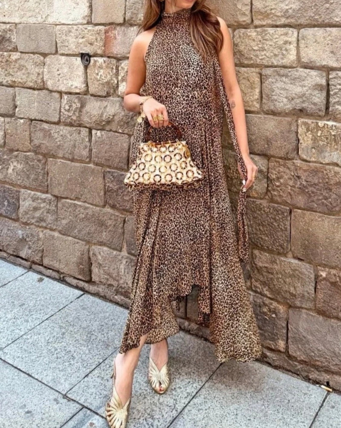 Zara Animal Print Asymmetric Halter Dress  8753/008