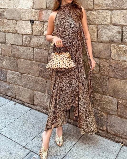 Zara Animal Print Asymmetric Halter Dress  8753/008