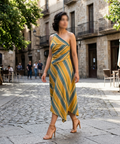 Mustard Striped Asymmetric Midi Dress