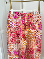     Close-up front view of Zara multicoloured printed trousers