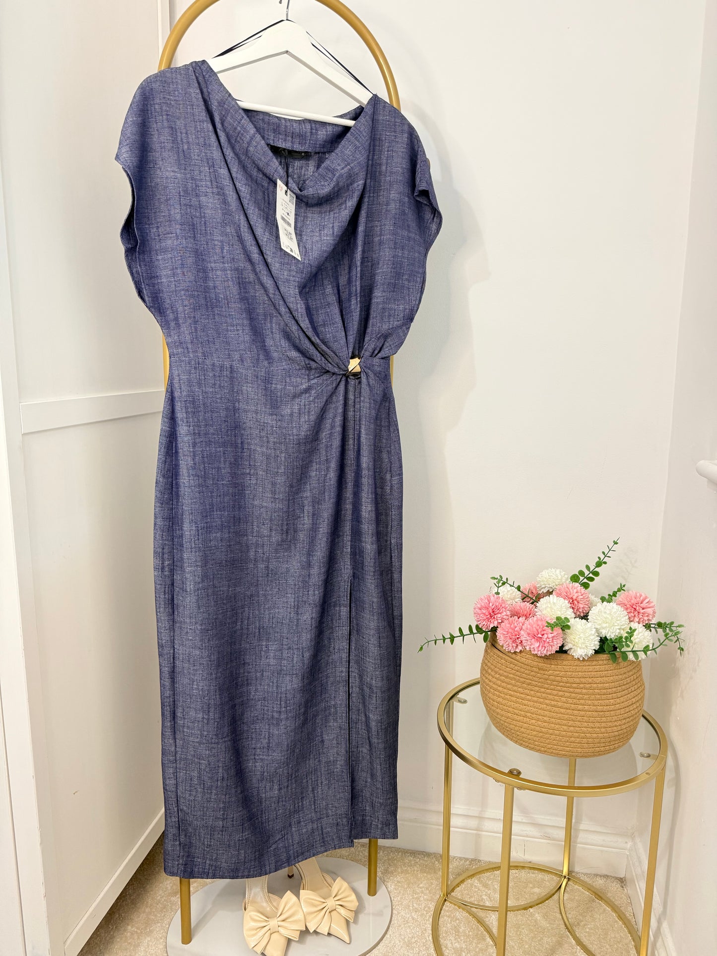 Zara blue short sleeves midi dress 3720/787