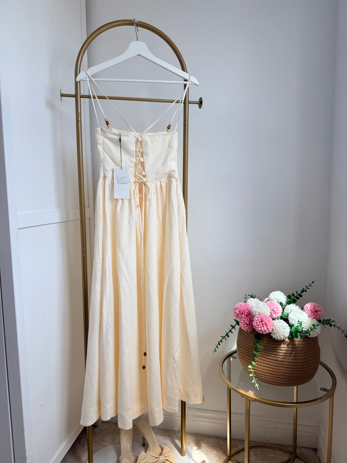 Cream Linen Sleeveless Midi Dress