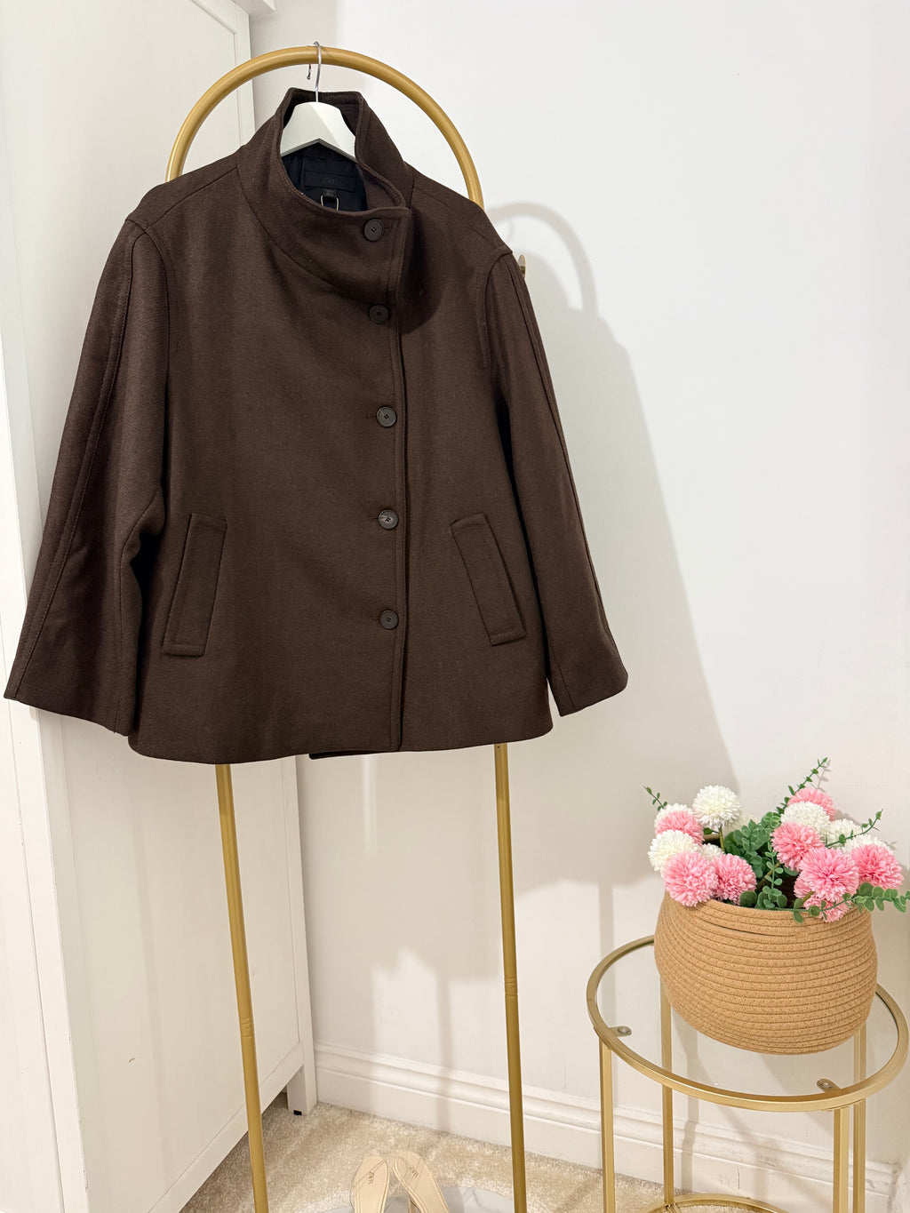     Zara brown wool blend short coat front view