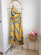 Mustard Striped Asymmetric Midi Dress